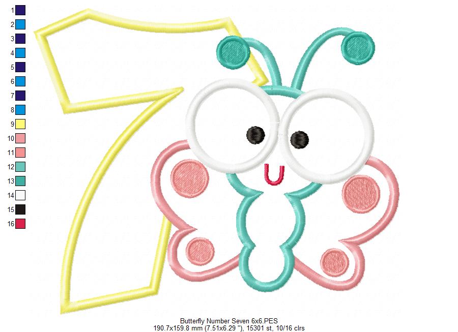 Matriz de Bordado Número 7 com Borboleta Fofa – Aplique