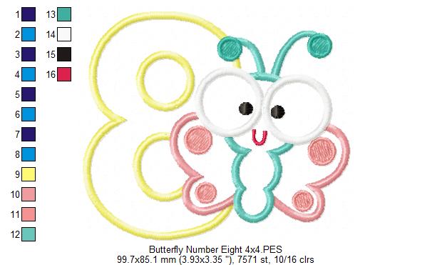 Matriz de Bordado Número 8 com Borboletinha Fofa – Aplique