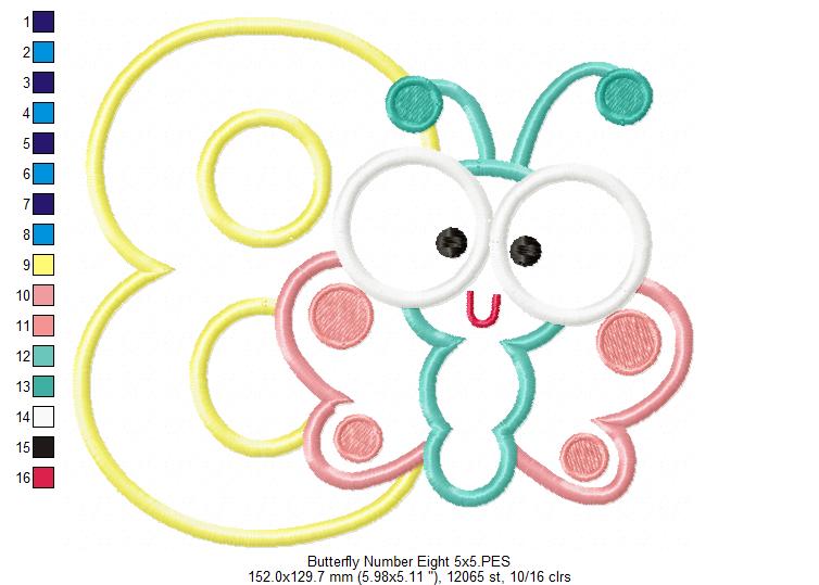 Matriz de Bordado Número 8 com Borboletinha Fofa – Aplique