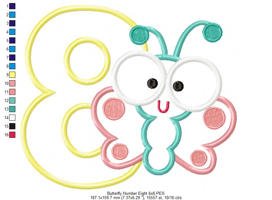 Matriz de Bordado Número 8 com Borboletinha Fofa – Aplique