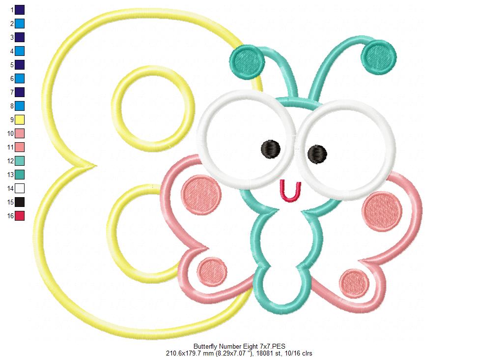 Matriz de Bordado Número 8 com Borboletinha Fofa – Aplique