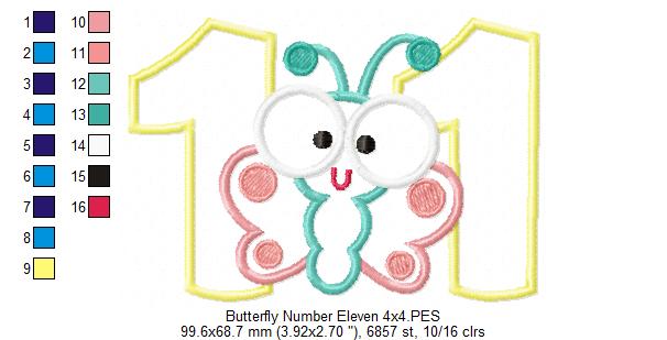 Matriz de Bordado Número 11 com Borboletinha Fofa – Aplique