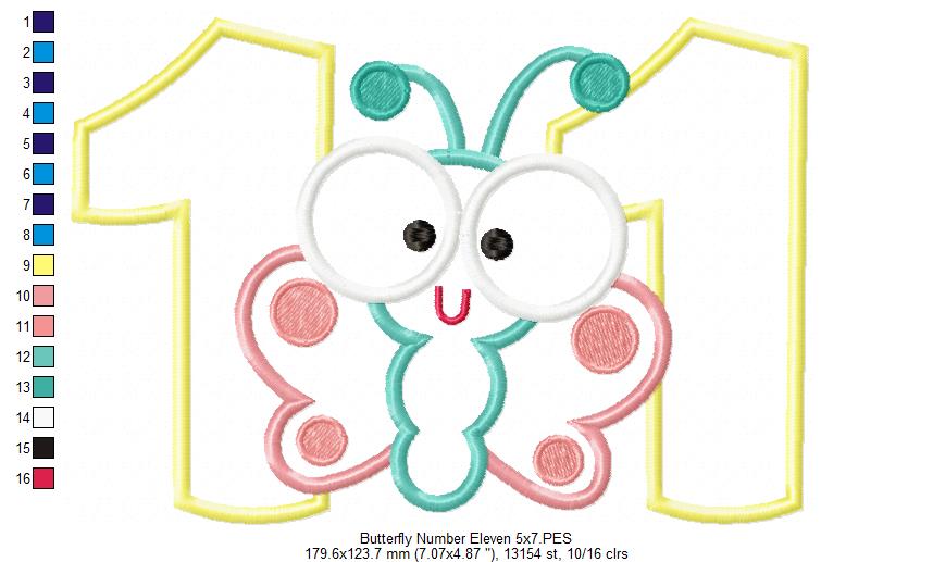 Matriz de Bordado Número 11 com Borboletinha Fofa – Aplique