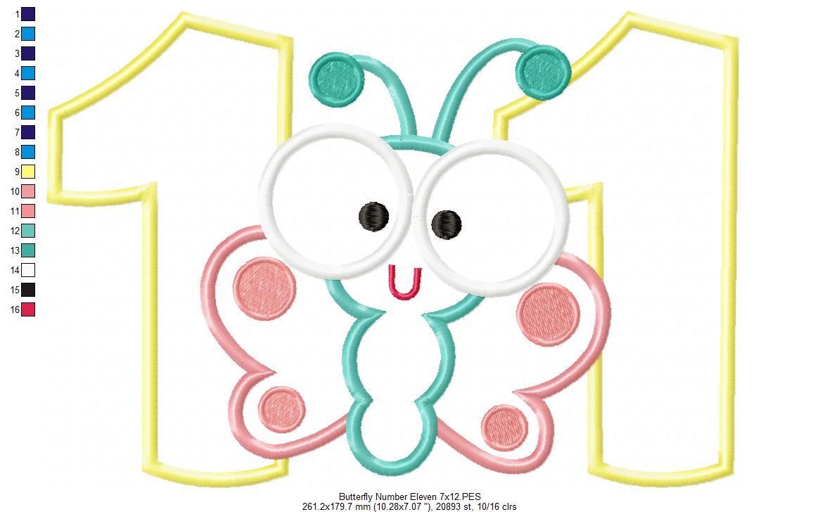 Matriz de Bordado Número 11 com Borboletinha Fofa – Aplique