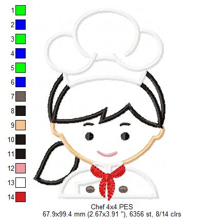 Matriz de Bordado Chef de Cozinha Menina Fofa – Aplique