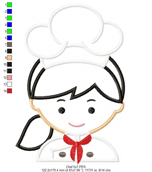 Matriz de Bordado Chef de Cozinha Menina Fofa – Aplique