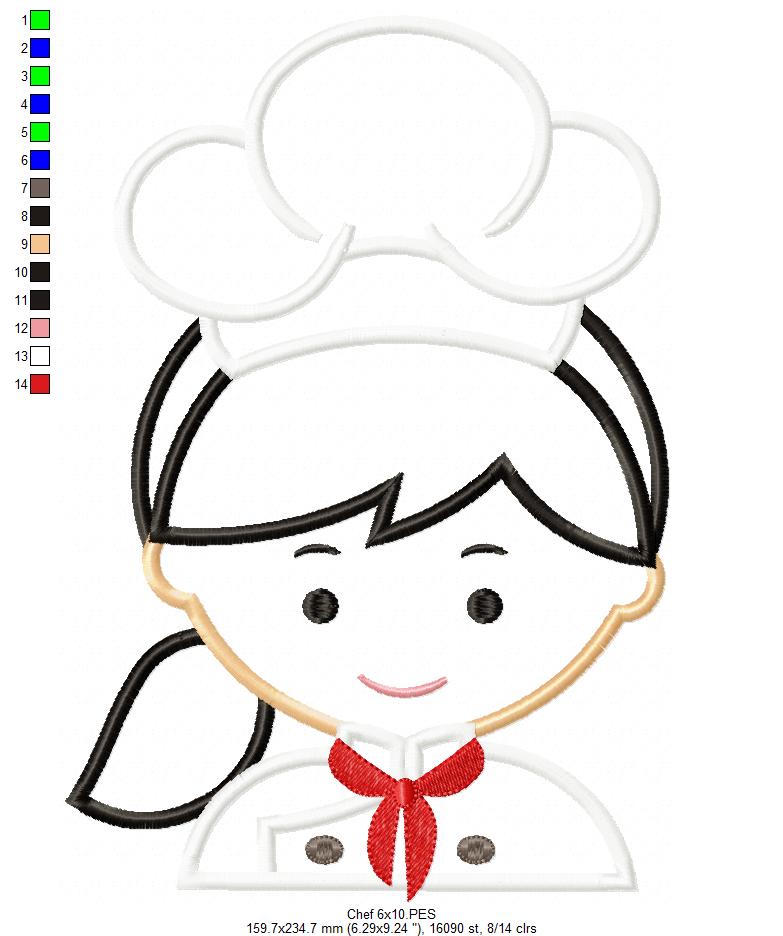 Matriz de Bordado Chef de Cozinha Menina Fofa – Aplique