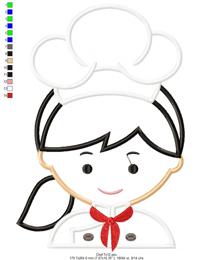 Matriz de Bordado Chef de Cozinha Menina Fofa – Aplique