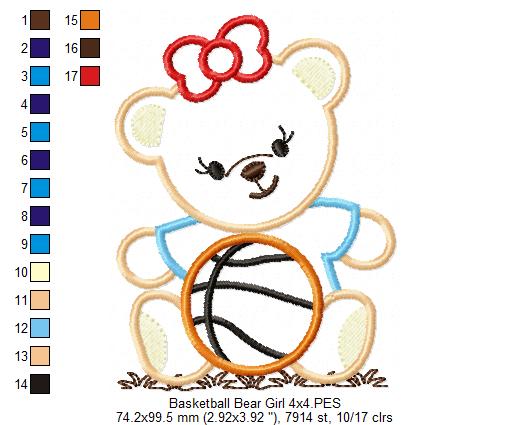 Matriz de Bordado Ursinha Fofa com Bola de Basquete – Aplique