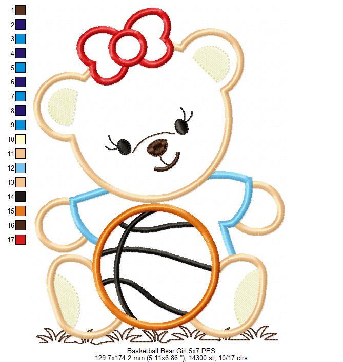 Matriz de Bordado Ursinha Fofa com Bola de Basquete – Aplique