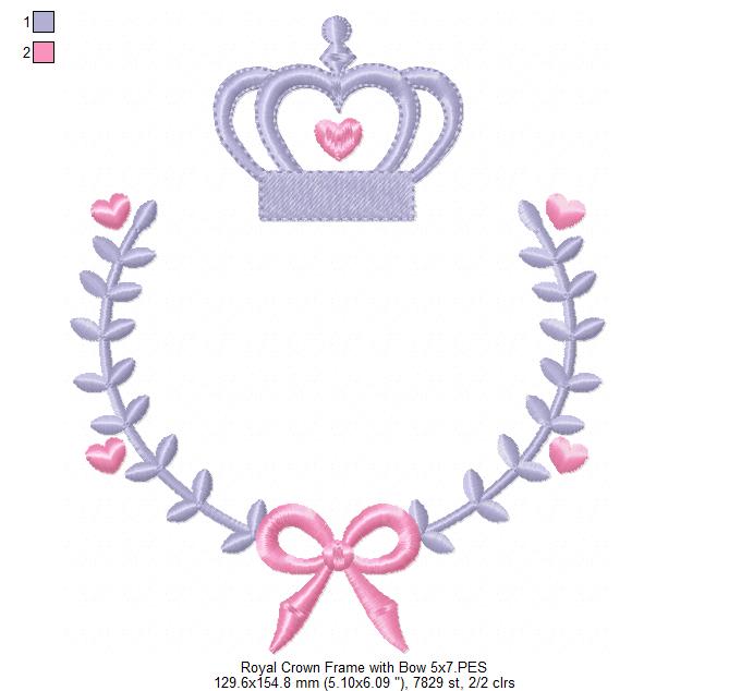 Matriz de Bordado Moldura Coroa com Coração e Laço – Ponto Satim