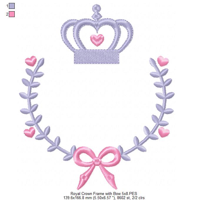 Matriz de Bordado Moldura Coroa com Coração e Laço – Ponto Satim