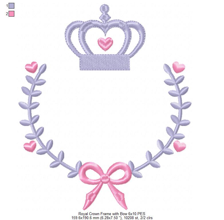Matriz de Bordado Moldura Coroa com Coração e Laço – Ponto Satim