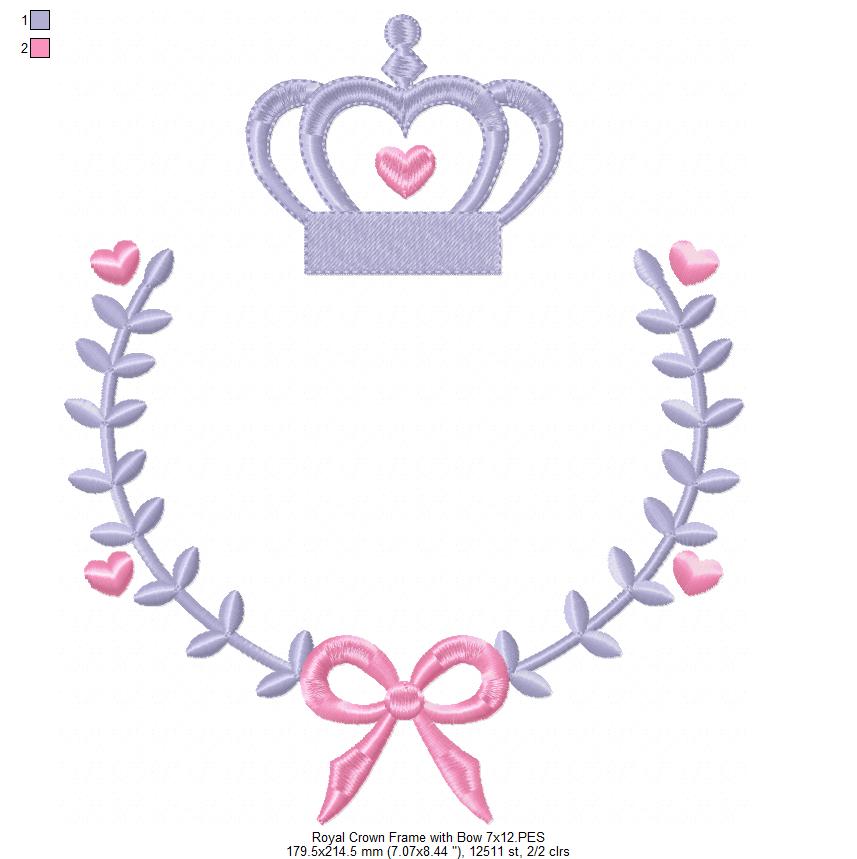 Matriz de Bordado Moldura Coroa com Coração e Laço – Ponto Satim