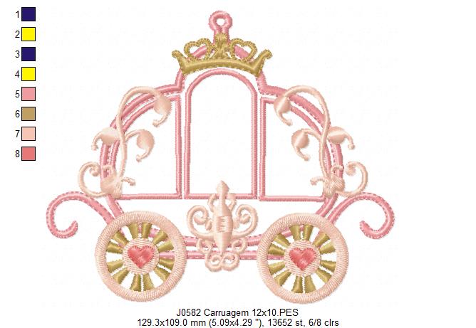 Matriz de Bordado Carruagem Encantada com Rodas de Coração – Aplique