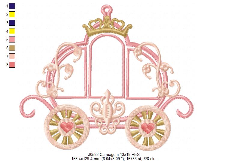 Matriz de Bordado Carruagem Encantada com Rodas de Coração – Aplique