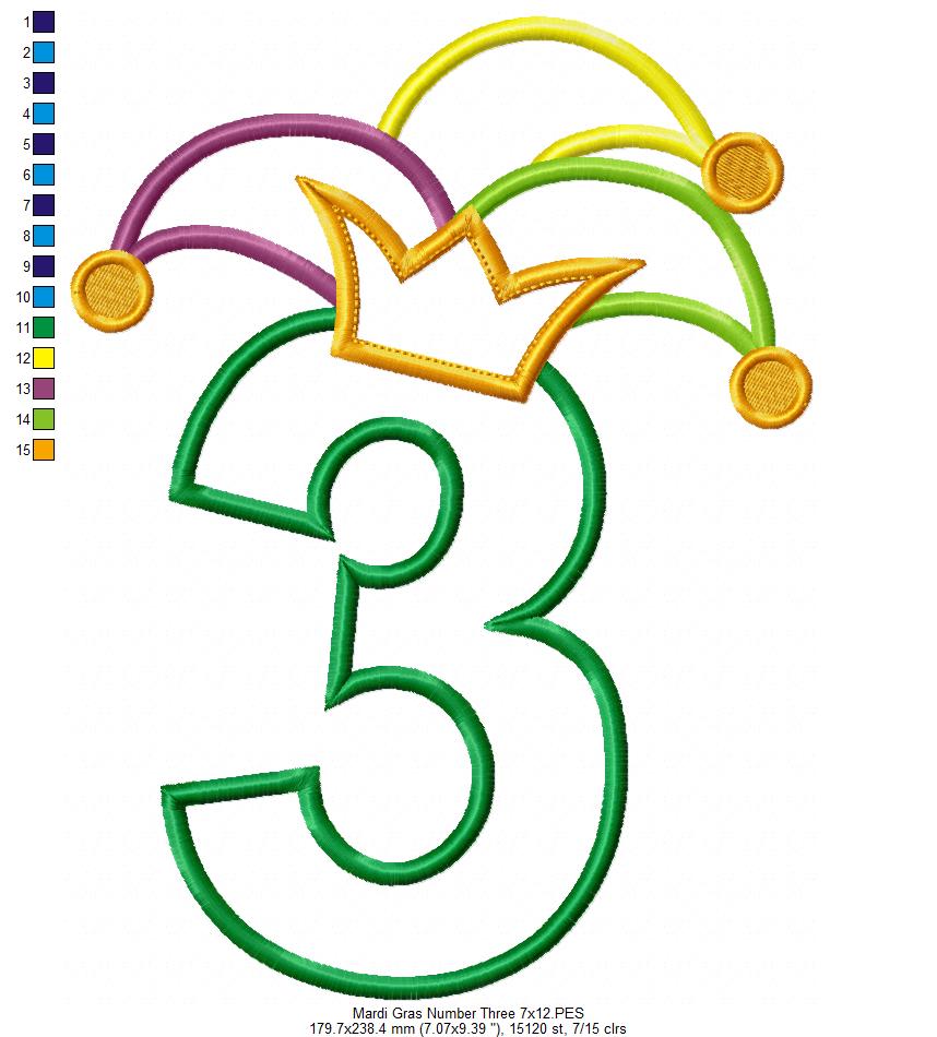 Matriz de Bordado Carnaval Número 3 com Chapéu Divertido – Aplique