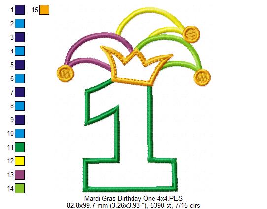 Matriz de Bordado Carnaval Número 1 com Chapéu Divertido – Aplique