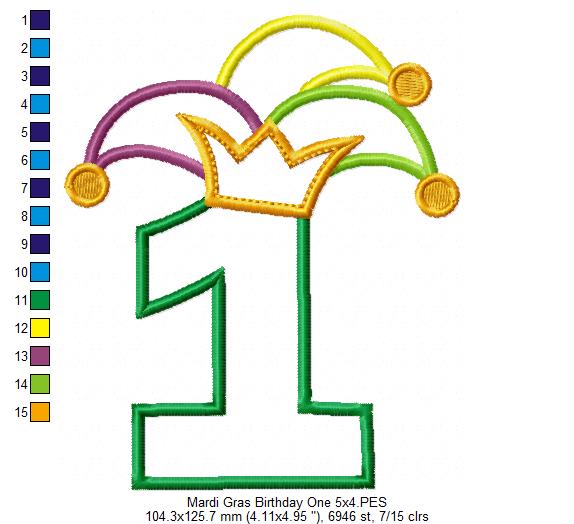 Matriz de Bordado Carnaval Número 1 com Chapéu Divertido – Aplique