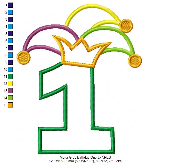 Matriz de Bordado Carnaval Número 1 com Chapéu Divertido – Aplique