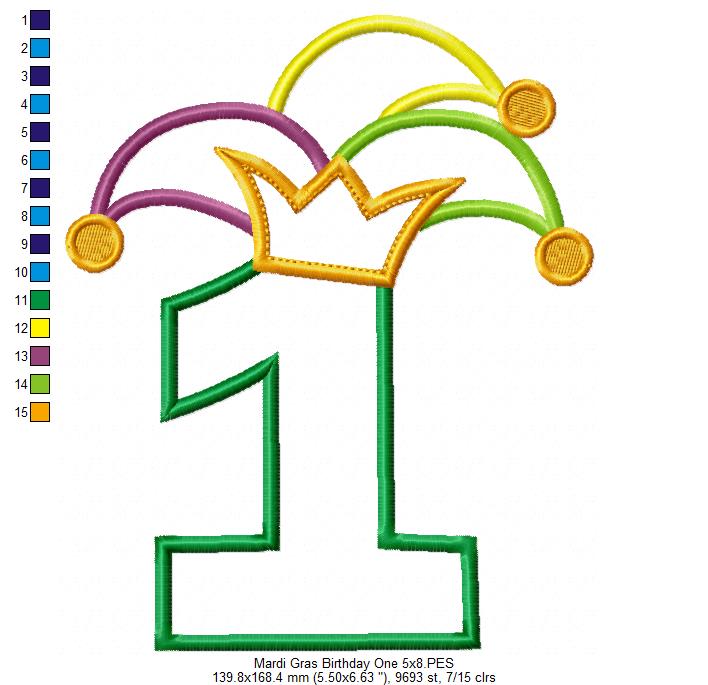 Matriz de Bordado Carnaval Número 1 com Chapéu Divertido – Aplique