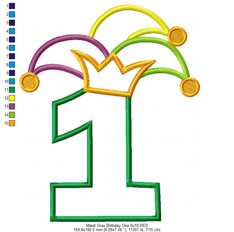 Matriz de Bordado Carnaval Número 1 com Chapéu Divertido – Aplique