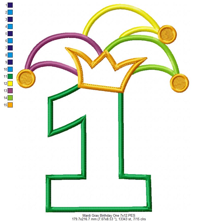 Matriz de Bordado Carnaval Número 1 com Chapéu Divertido – Aplique