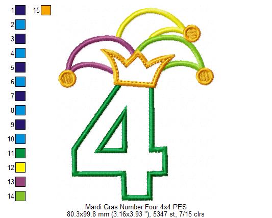 Matriz de Bordado Carnaval Número 4 com Chapéu Divertido – Aplique