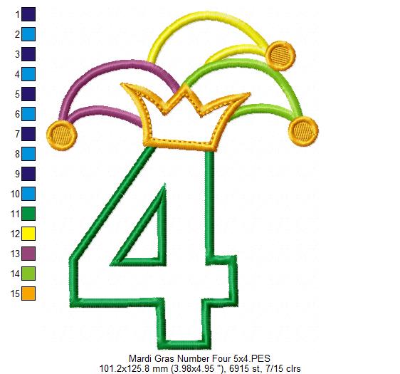 Matriz de Bordado Carnaval Número 4 com Chapéu Divertido – Aplique