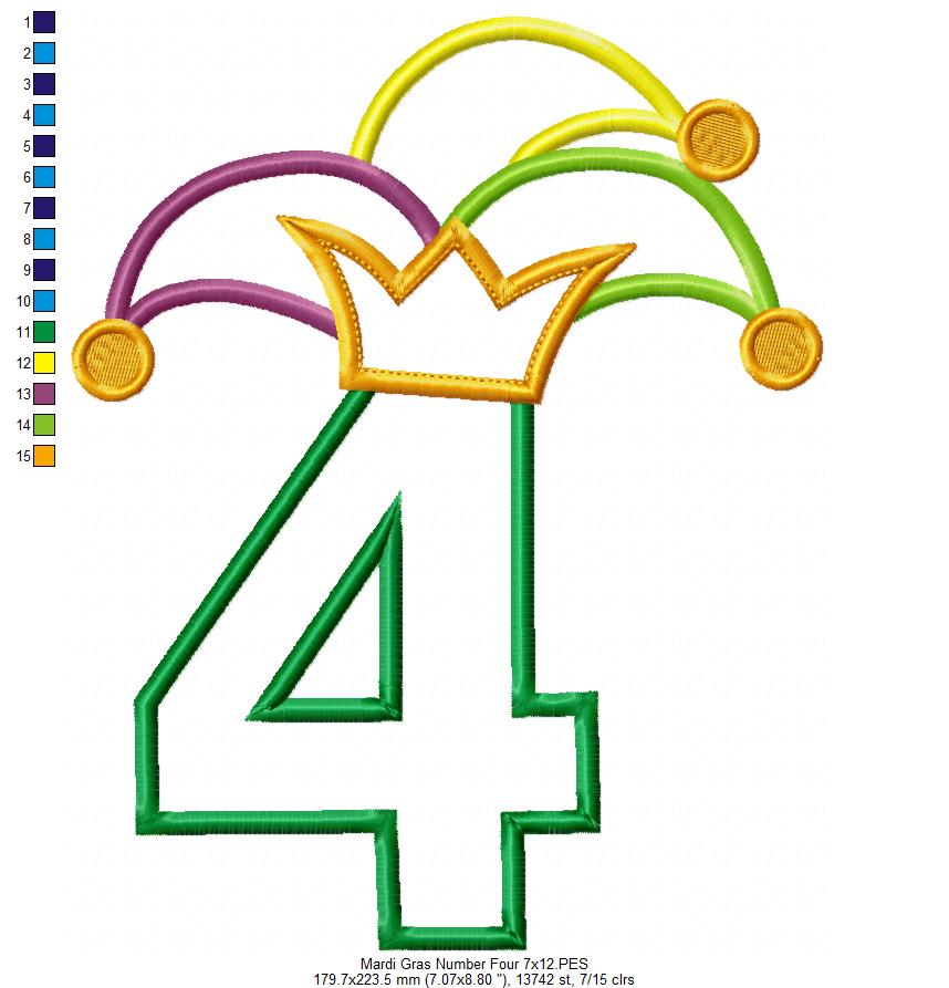 Matriz de Bordado Carnaval Número 4 com Chapéu Divertido – Aplique