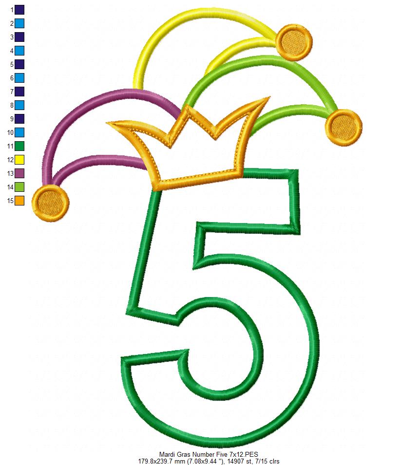 Matriz de Bordado Carnaval Número 5 com Chapéu Divertido – Aplique