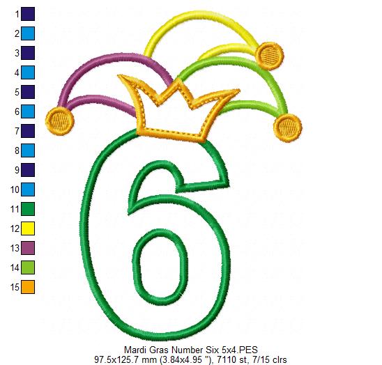 Matriz de Bordado Carnaval Número 6 com Chapéu Divertido – Aplique