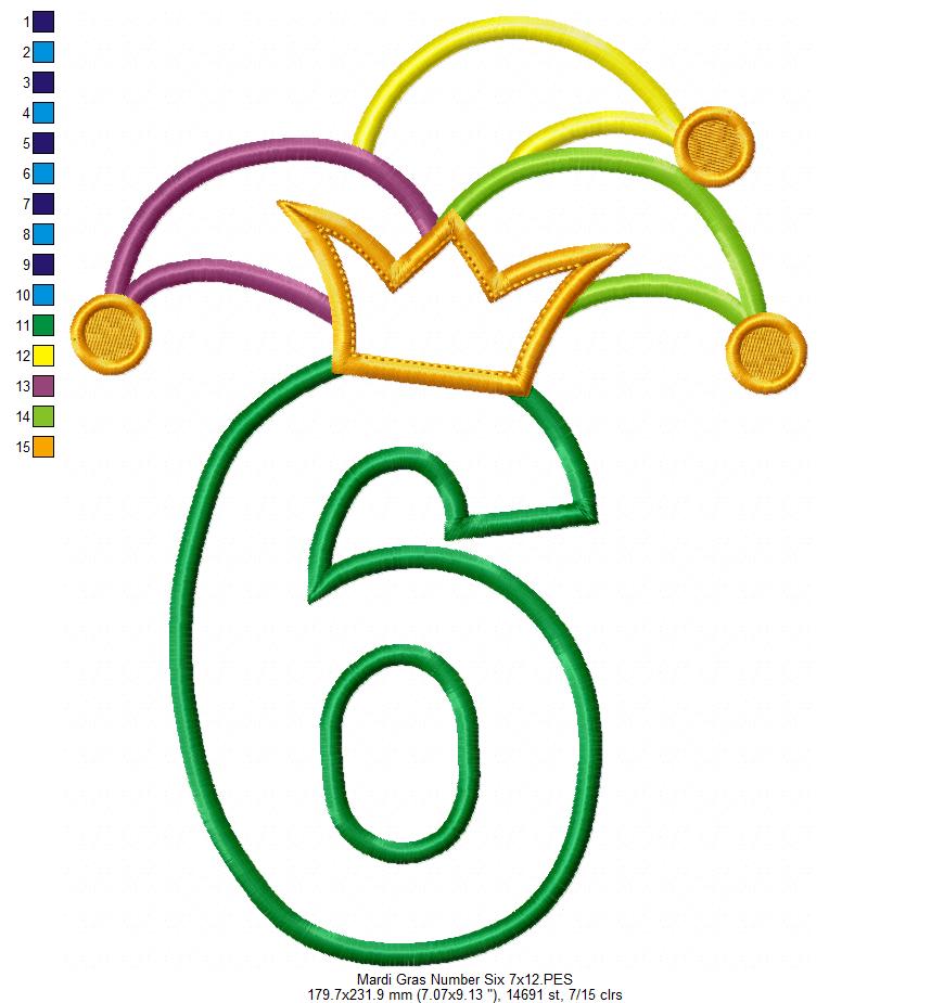 Matriz de Bordado Carnaval Número 6 com Chapéu Divertido – Aplique
