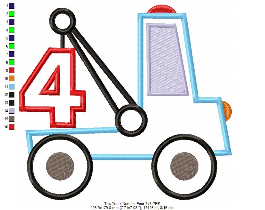 Matriz de Bordado Caminhão de Reboque com Número 4 – Aplique