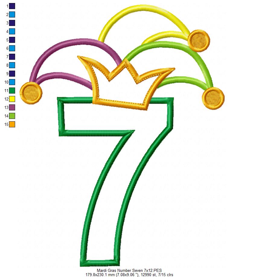 Matriz de Bordado Carnaval Número 7 com Chapéu Divertido – Aplique