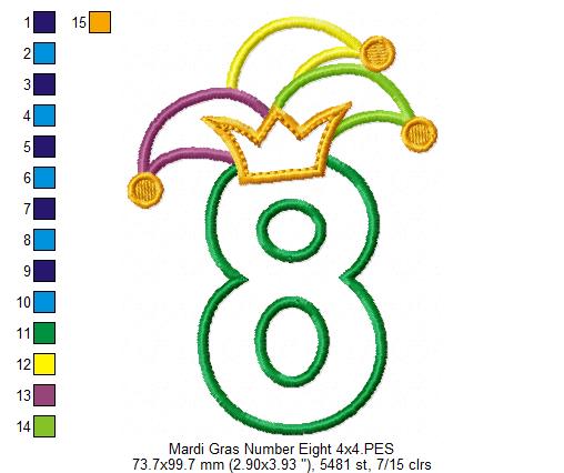 Matriz de Bordado Carnaval Número 8 com Chapéu Divertido – Aplique