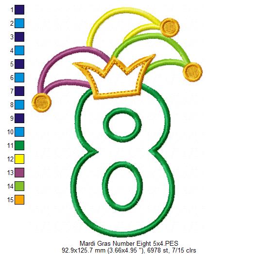 Matriz de Bordado Carnaval Número 8 com Chapéu Divertido – Aplique