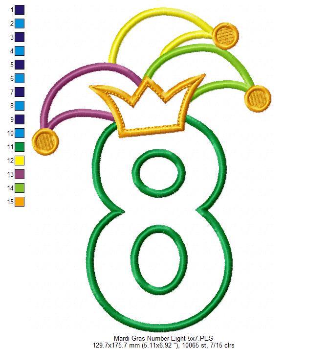 Matriz de Bordado Carnaval Número 8 com Chapéu Divertido – Aplique
