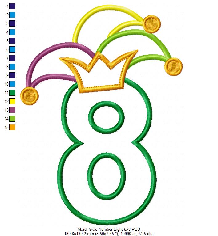 Matriz de Bordado Carnaval Número 8 com Chapéu Divertido – Aplique