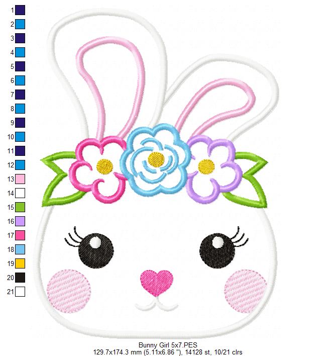 Matriz de Bordado Coelhinha com Flores – Aplique