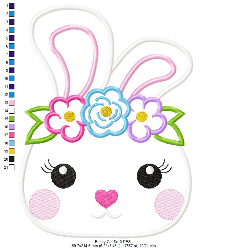 Matriz de Bordado Coelhinha com Flores – Aplique