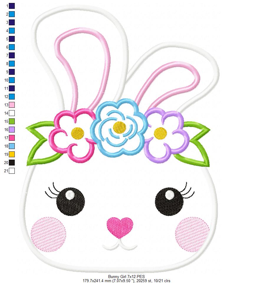 Matriz de Bordado Coelhinha com Flores – Aplique