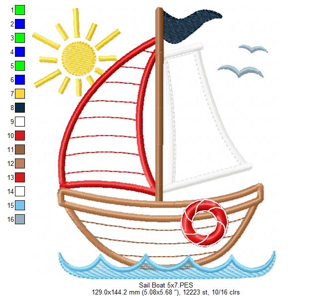 Matriz de Bordado Barquinho ao Vento – Aplique