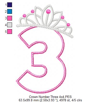 Matriz de Bordado Número Três Princesa – Aplique