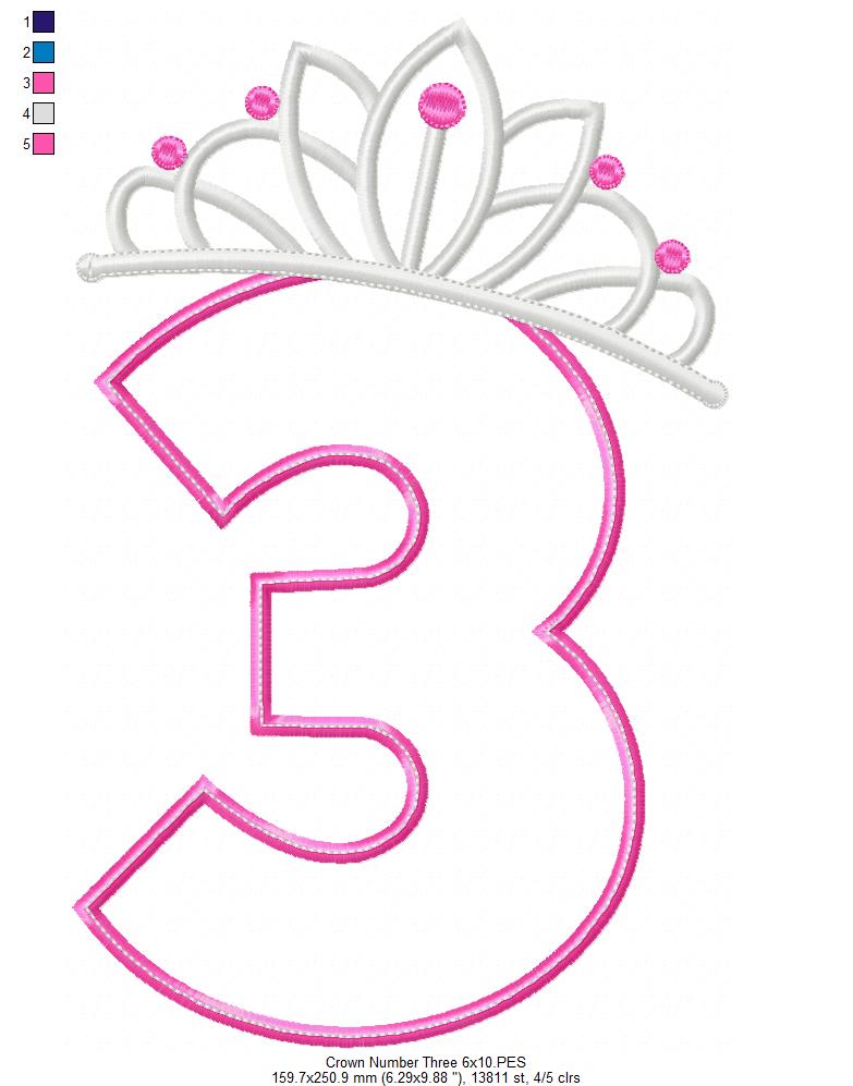 Matriz de Bordado Número Três Princesa – Aplique