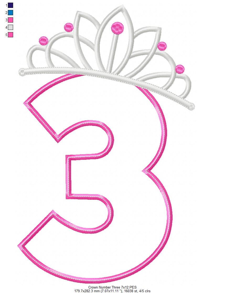 Matriz de Bordado Número Três Princesa – Aplique