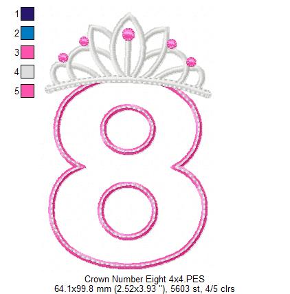 Matriz de Bordado Número 8 com Coroa de Princesa – Aplique