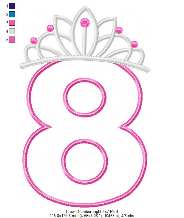 Matriz de Bordado Número 8 com Coroa de Princesa – Aplique