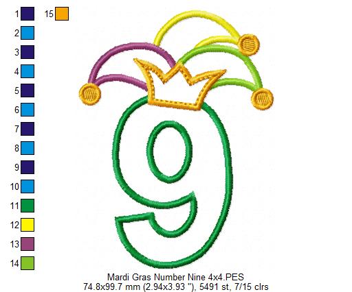 Matriz de Bordado Número 9 com Chapéu Divertido – Aplique