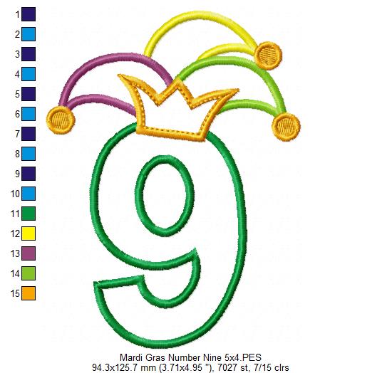 Matriz de Bordado Número 9 com Chapéu Divertido – Aplique